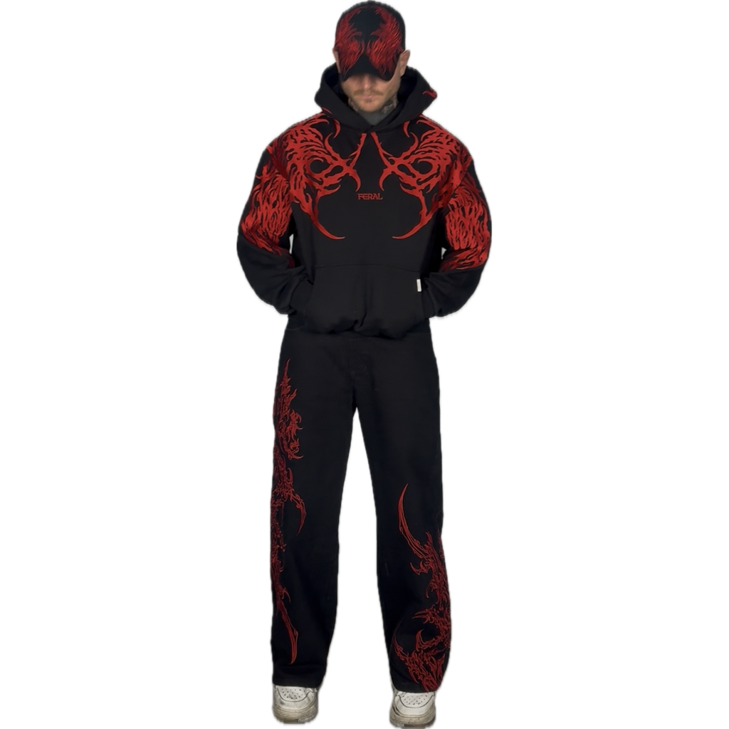 CONSUMED x FERAL - RED TRIBAL JEANS I UNISEX