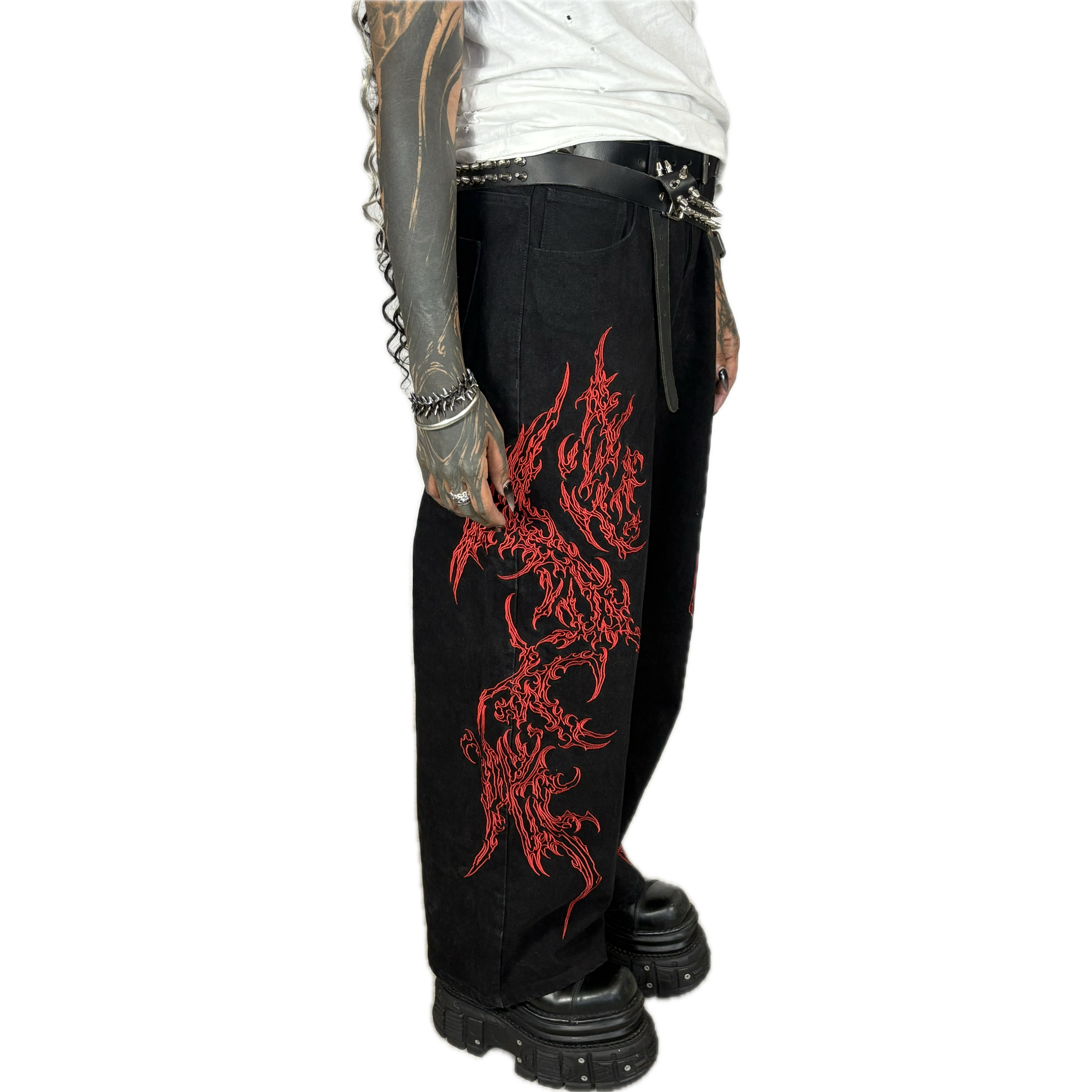 CONSUMED x FERAL - RED TRIBAL JEANS I UNISEX