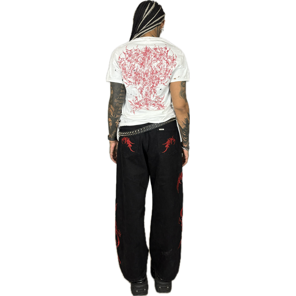 CONSUMED x FERAL - RED TRIBAL JEANS I UNISEX