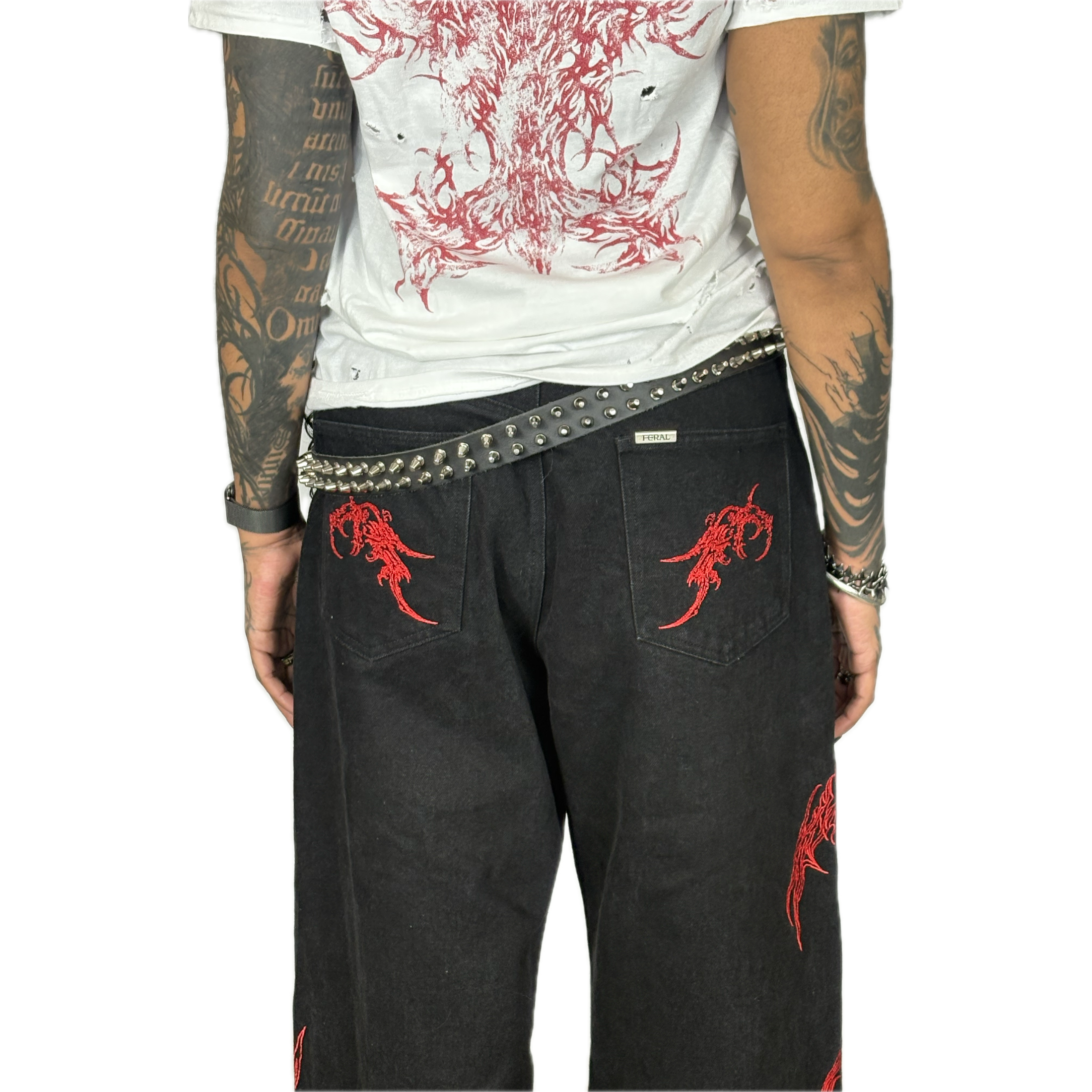 CONSUMED x FERAL - RED TRIBAL JEANS I UNISEX