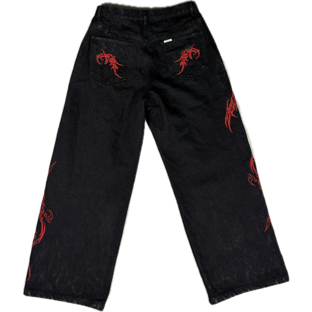 CONSUMED x FERAL - RED TRIBAL JEANS I UNISEX